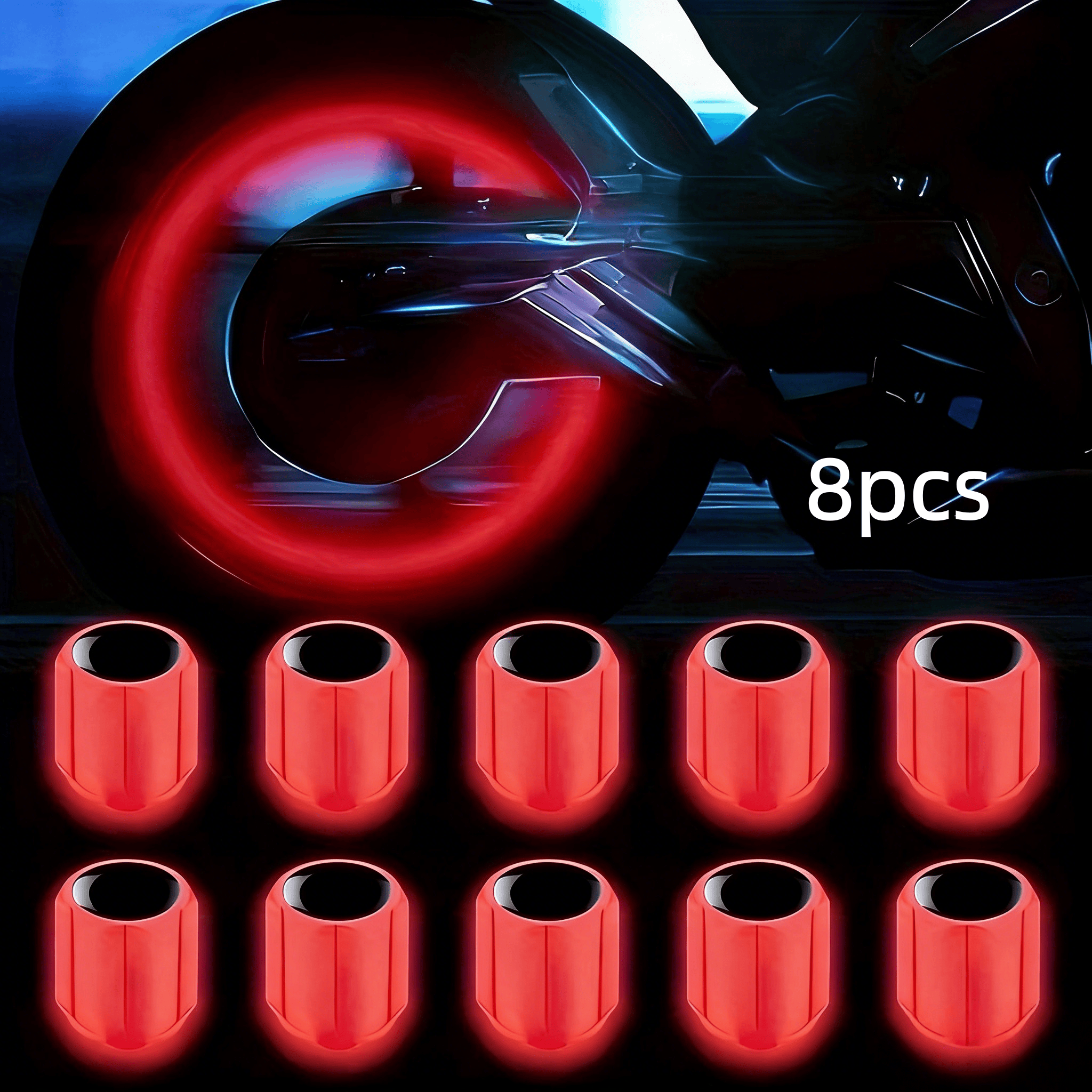 Snapback Hat Flat - 8Pcs Illuminated Tire Valve Caps (Red)