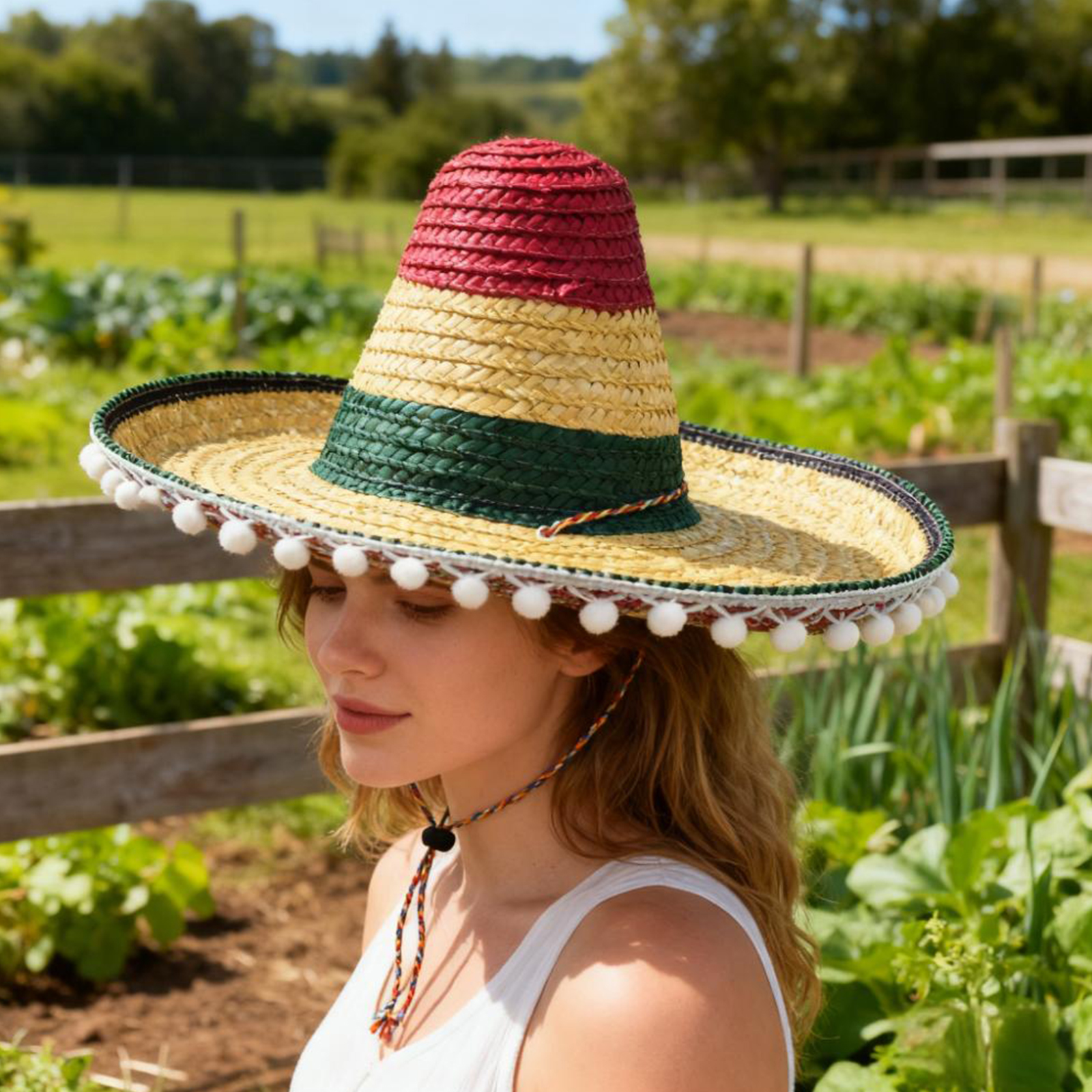 Sun Hat Wide Brim - Mexican Straw Hat Carnival Wide Beige