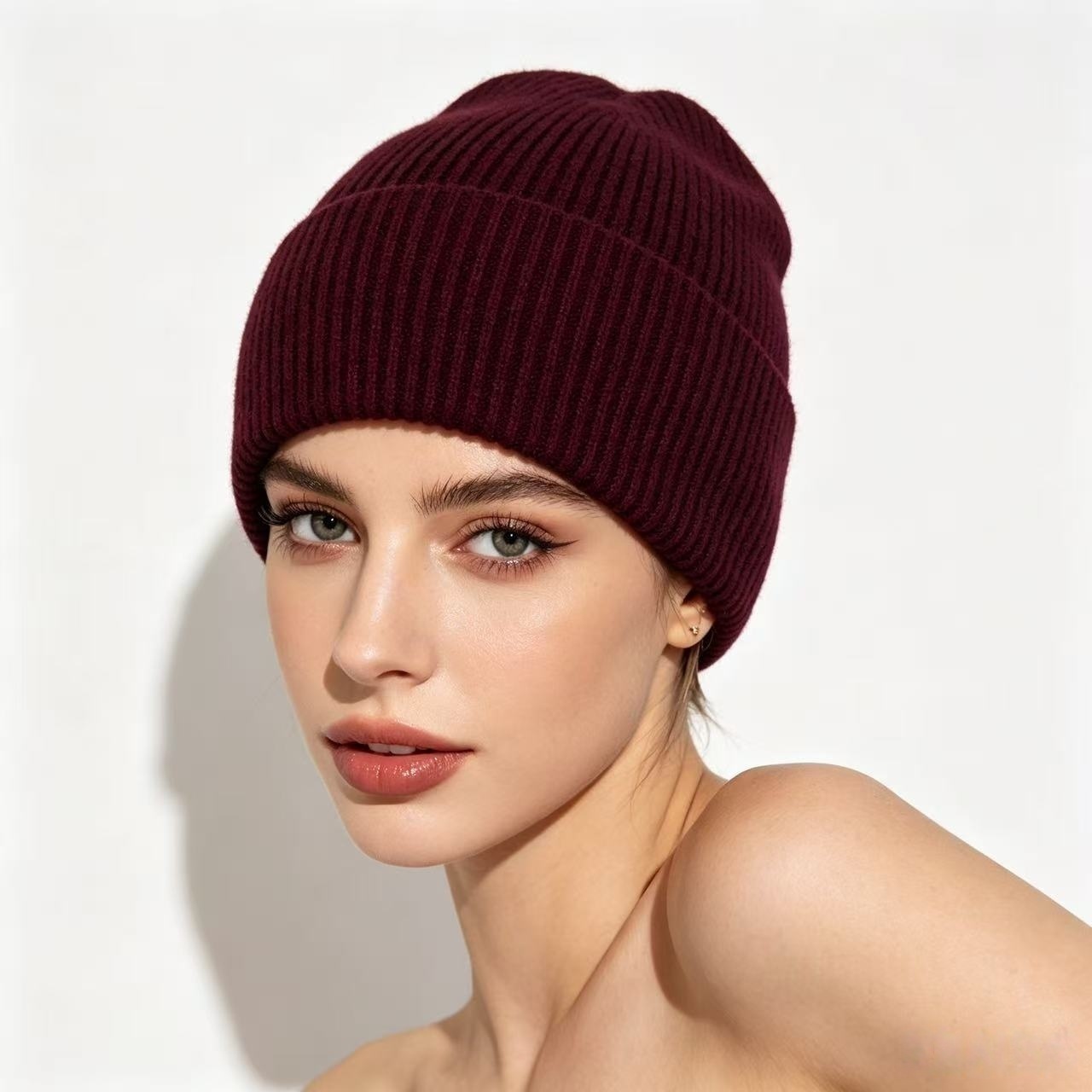 Navy Blue Ribbed Knit Thermal  - Beanie Cuffed Knit のレビューと価格