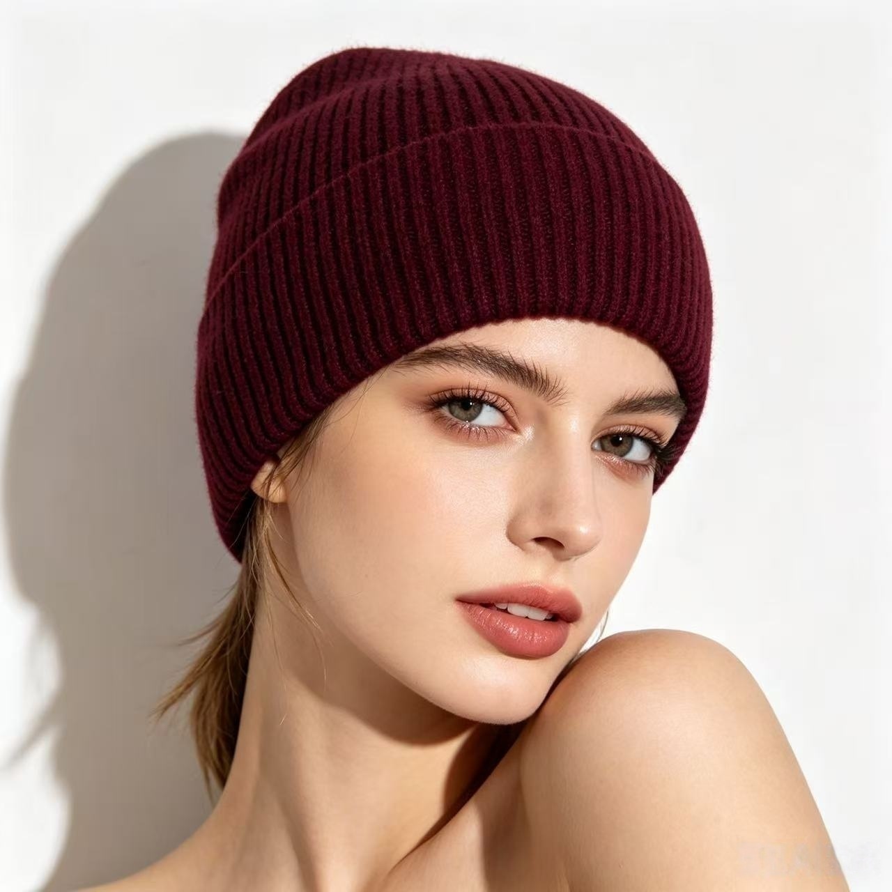 Navy Blue Ribbed Knit Thermal  - Beanie Cuffed Knit のレビューと価格