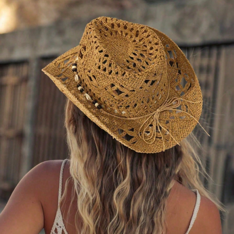 1pc Boho Shell Hollow Out Stra - Cowboy Hat Straw のレビューと価格