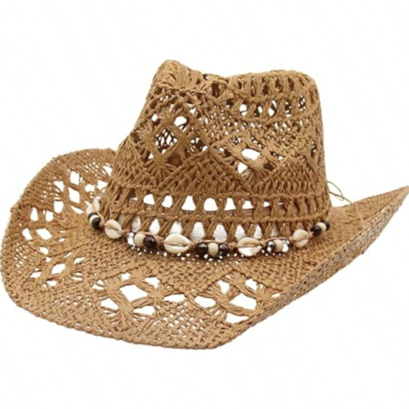 1pc Boho Shell Hollow Out Stra - Cowboy Hat Straw のレビューと価格