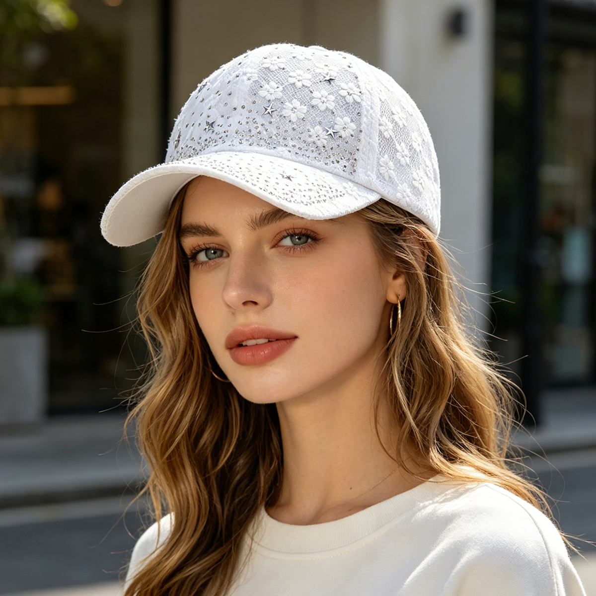 Shiny Rhinestone Lace Flower B - Baseball Cap Structured のレビューと価格