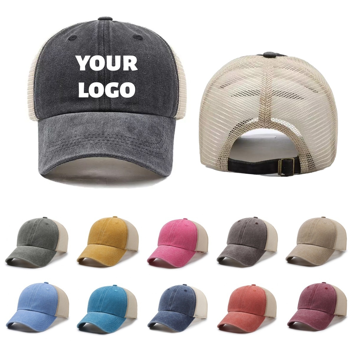 Custom Logo Washed Mesh Cap Br - Visor Sun Hat のレビューと価格
