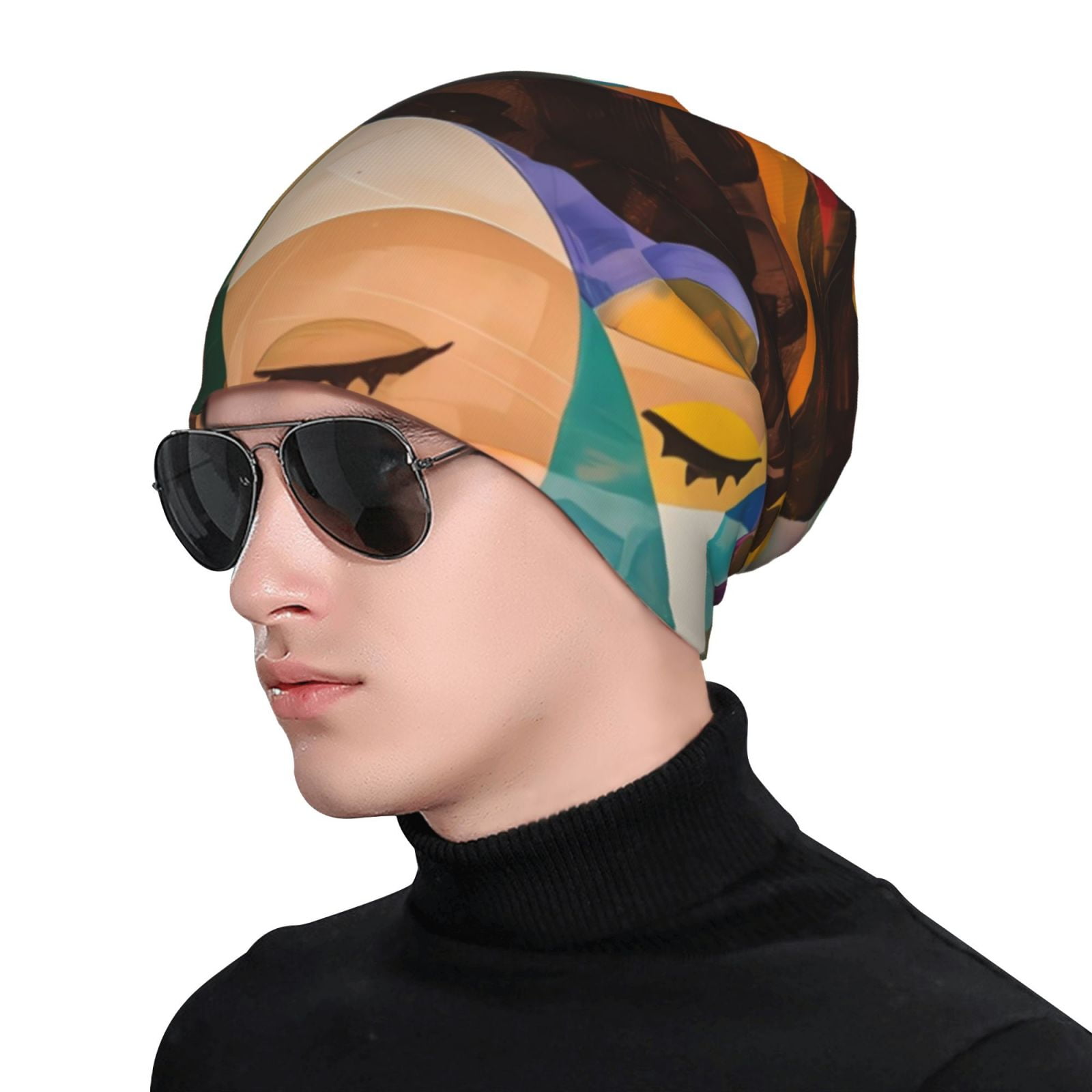 Abstract Musical Faces Printed - Beanie Cuffed Knit のレビューと価格
