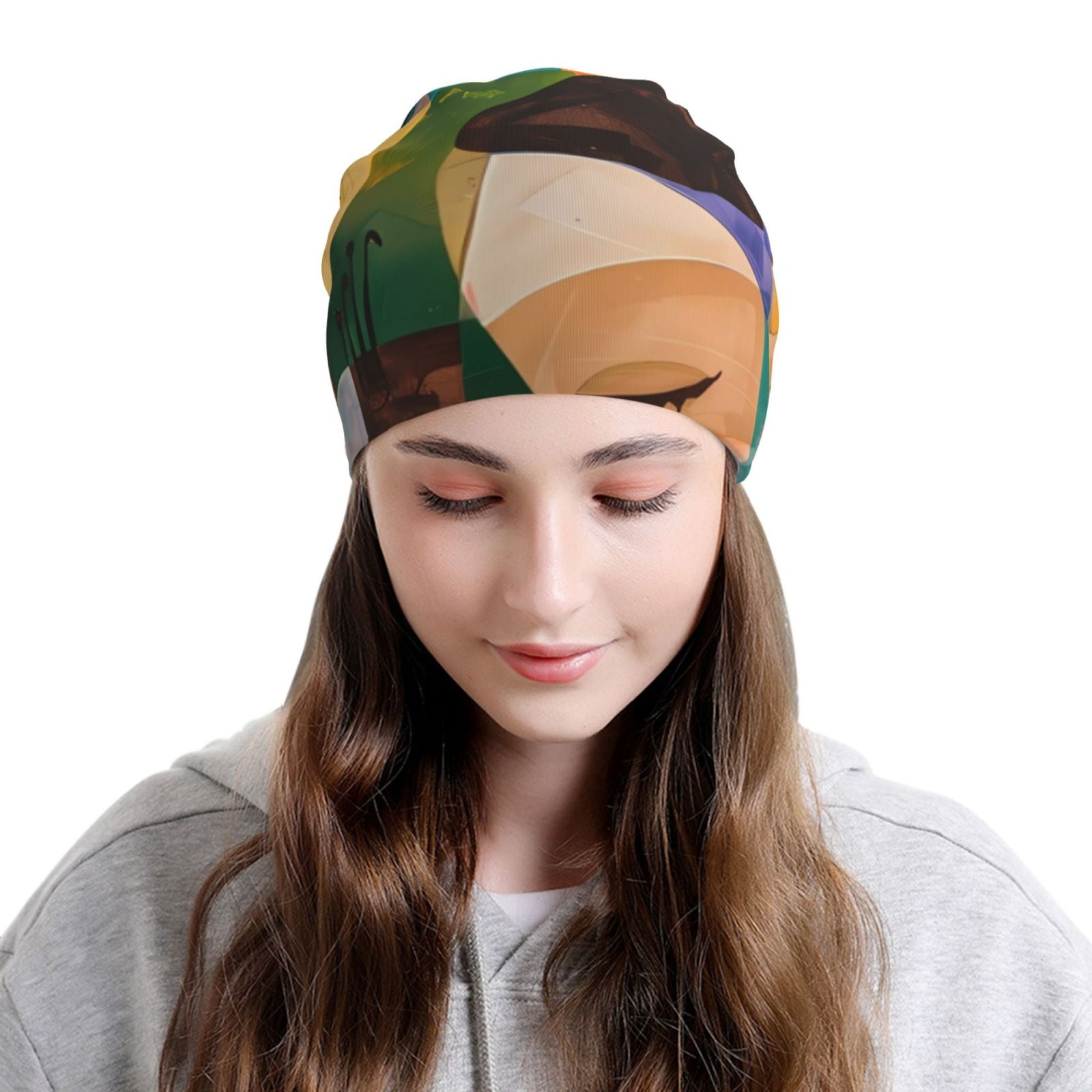 Abstract Musical Faces Printed - Beanie Cuffed Knit のレビューと価格