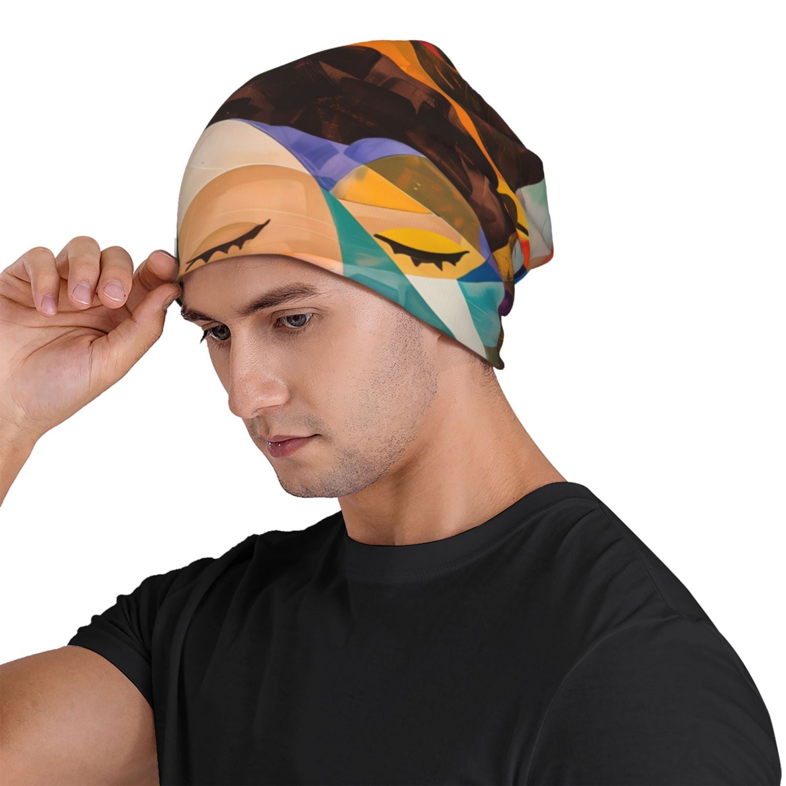 Abstract Musical Faces Printed - Beanie Cuffed Knit のレビューと価格