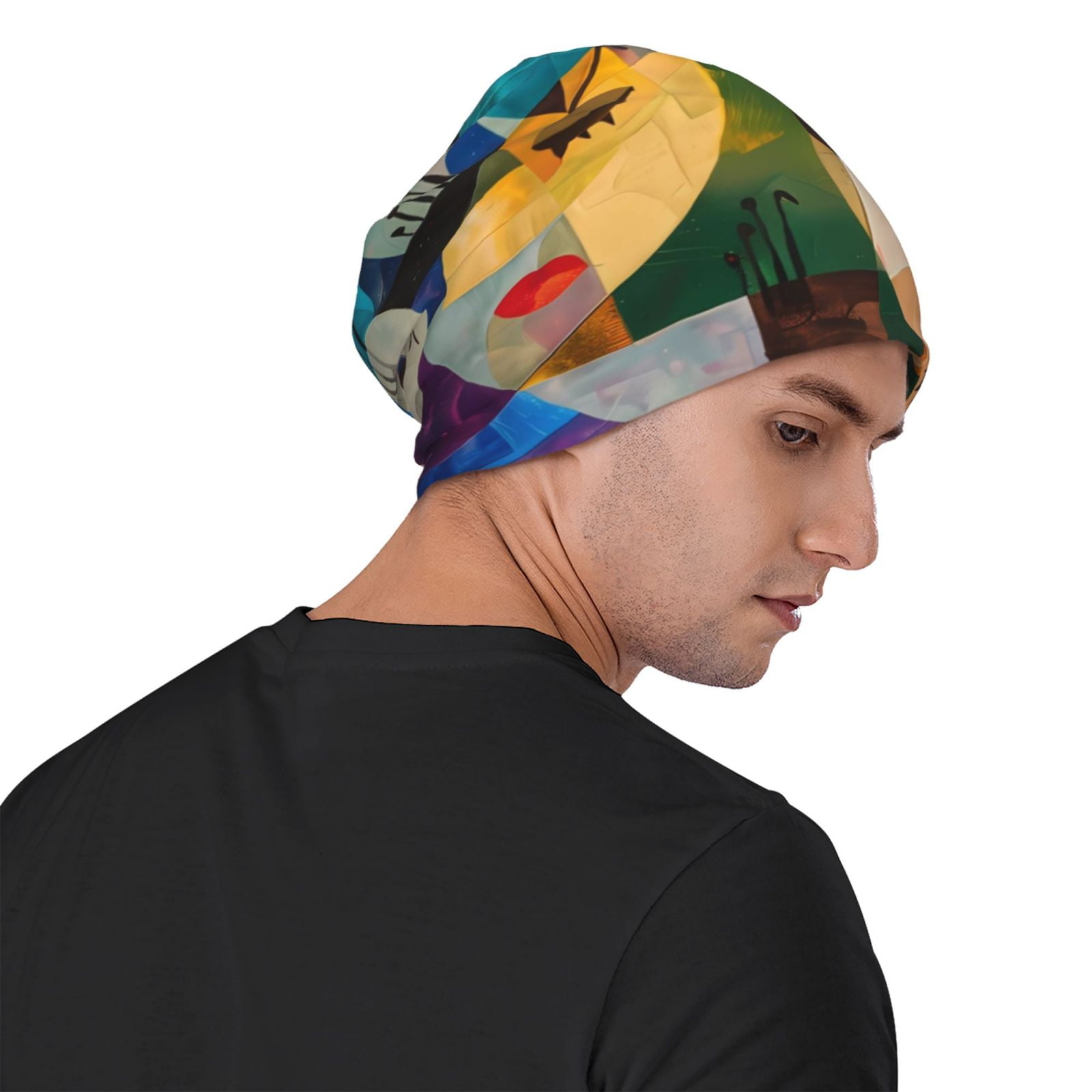 Abstract Musical Faces Printed - Beanie Cuffed Knit のレビューと価格