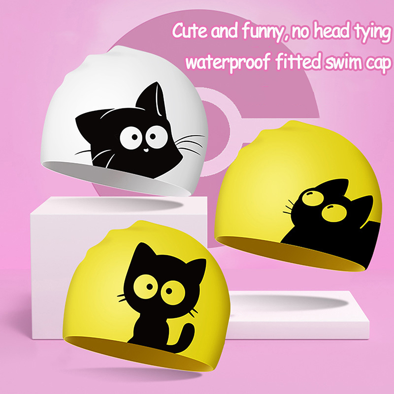 Cute Cat Swimming Cap For Long - Swim Hat Silicone のレビューと価格