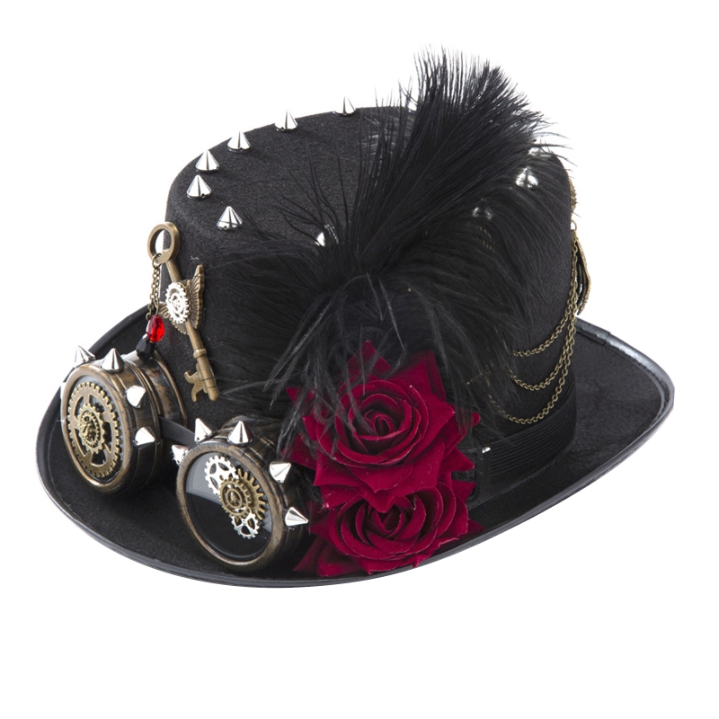 Y166 Vintage Steampunk Hat Top - Fedora Hat Wool のレビューと価格