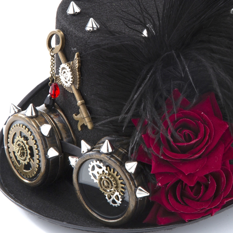 Y166 Vintage Steampunk Hat Top - Fedora Hat Wool のレビューと価格