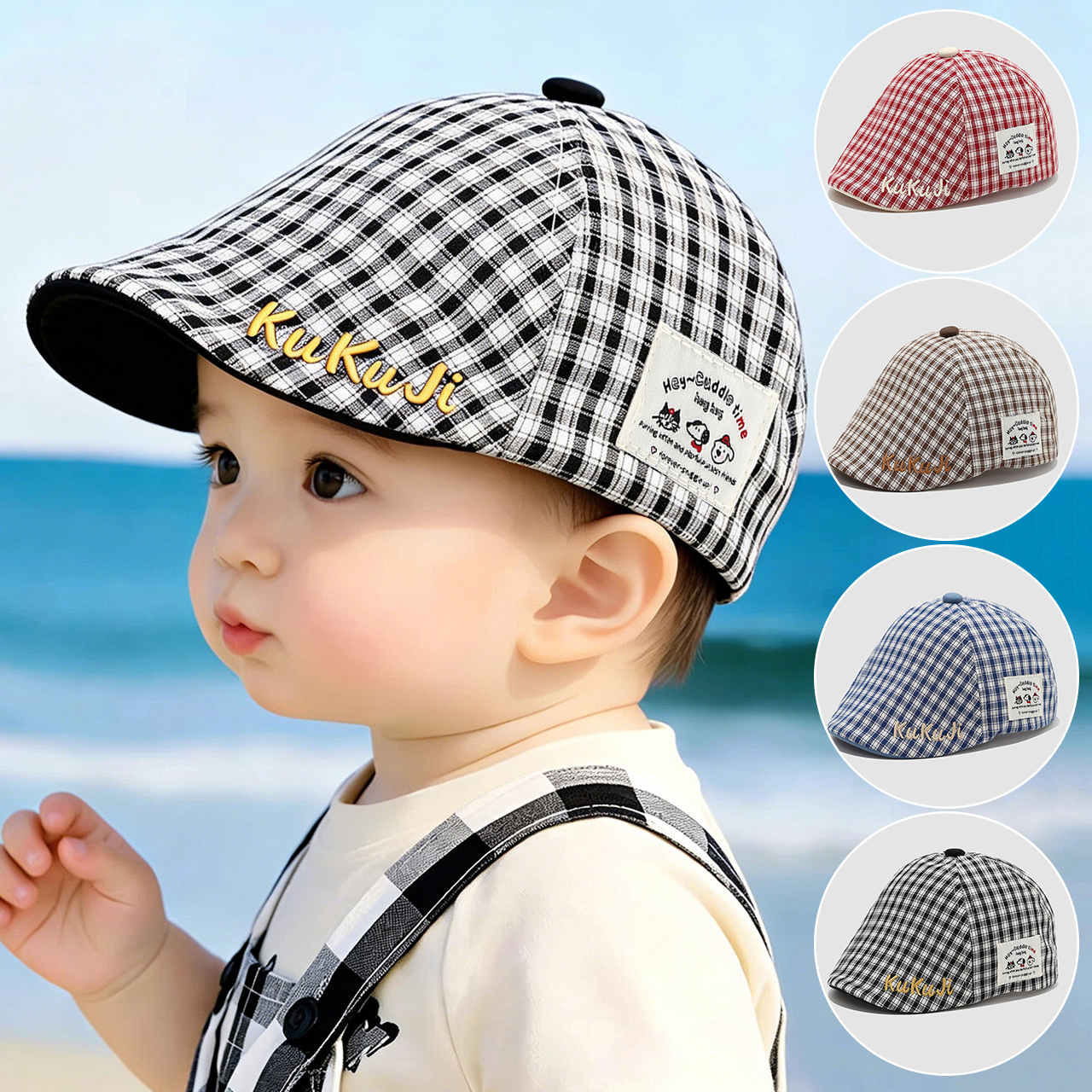 Fashion Children Checkered Ber - Visor Sun Hat のレビューと価格