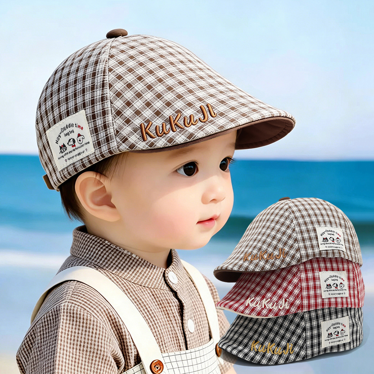 Fashion Children Checkered Ber - Visor Sun Hat のレビューと価格
