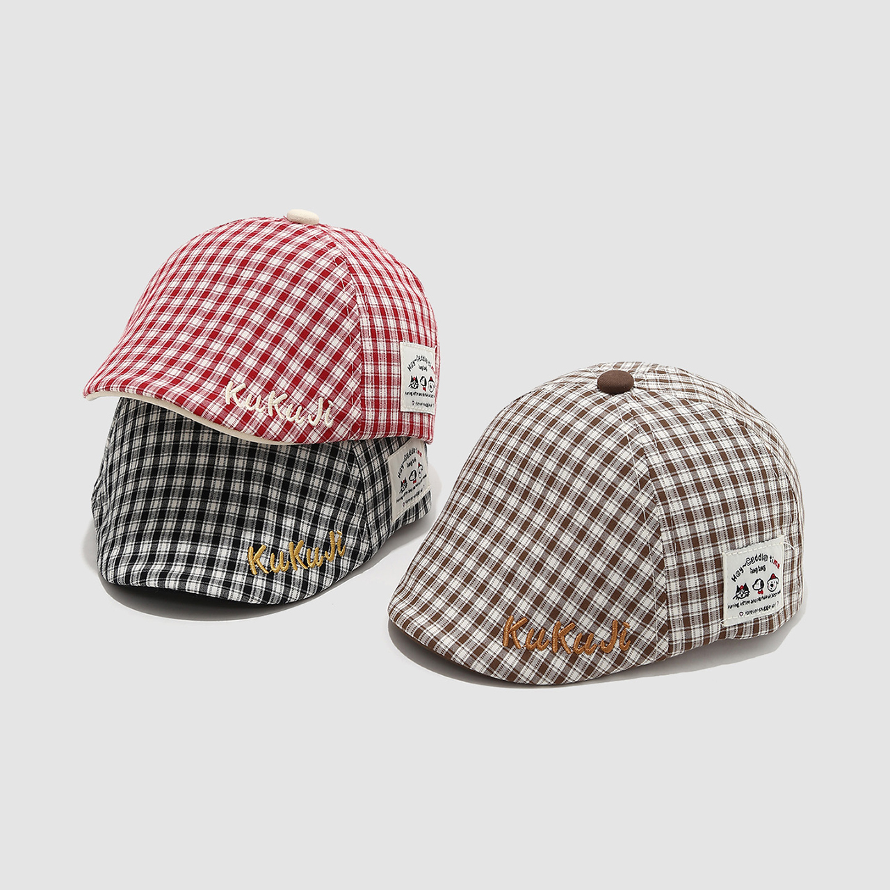 Fashion Children Checkered Ber - Visor Sun Hat のレビューと価格