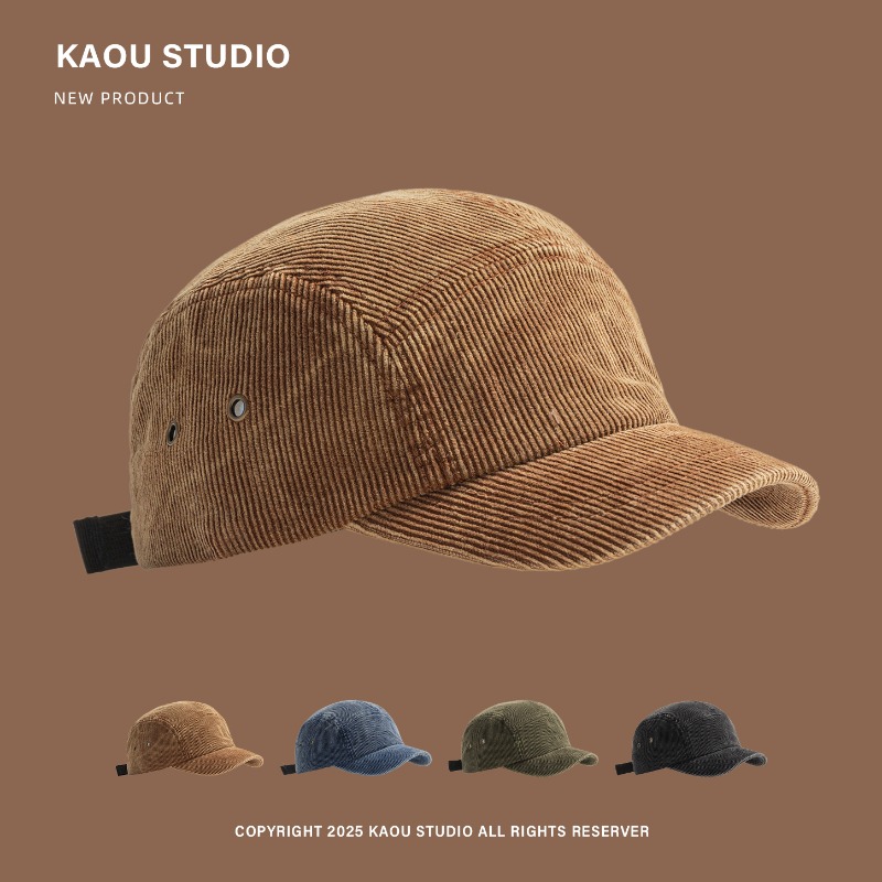 Japanese Retro Solid Color Cor - Corduroy Cap 5 Panel のレビューと価格