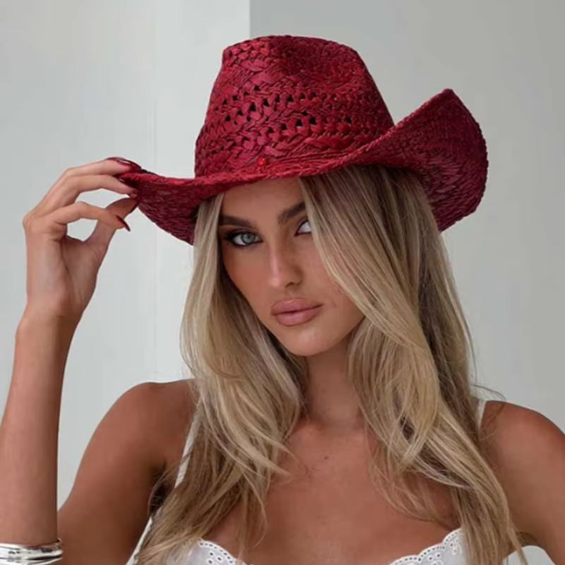Cowboy hat red hand-painted su - Cowboy Hat Straw のレビューと価格