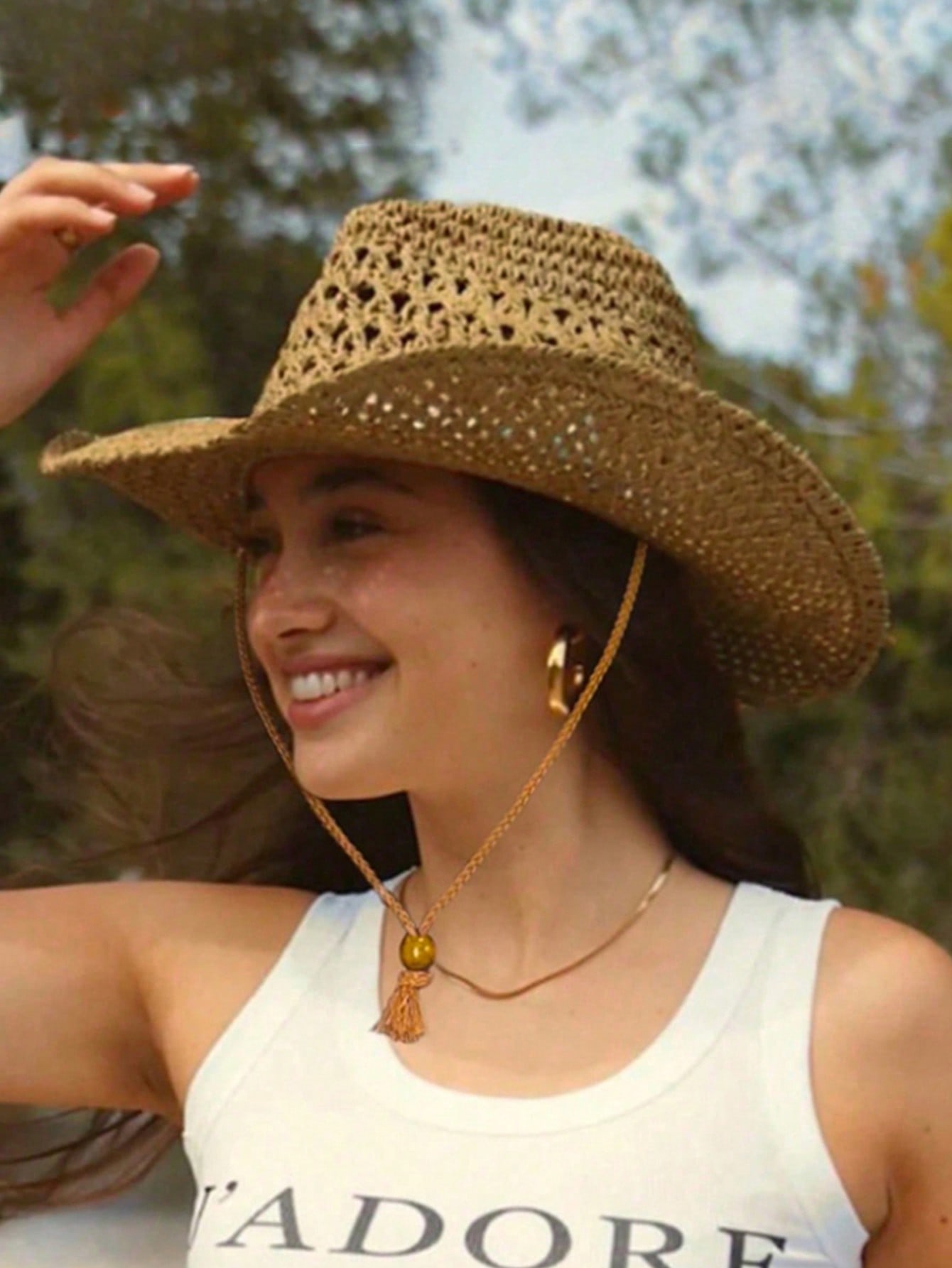 1pc Unisex Retro Hollow Curled - Cowboy Hat Straw のレビューと価格